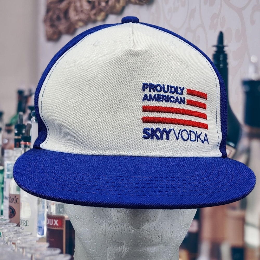 Skyy Vodka Baseball‎ Snapback Hat Cap Flat Bill Blue & White Embroidered Flag